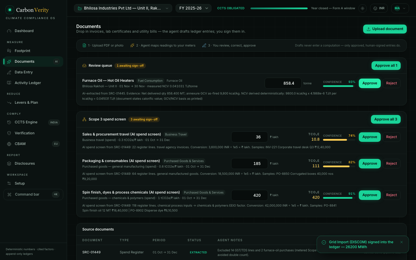 AI document inbox with confidence-scored drafts